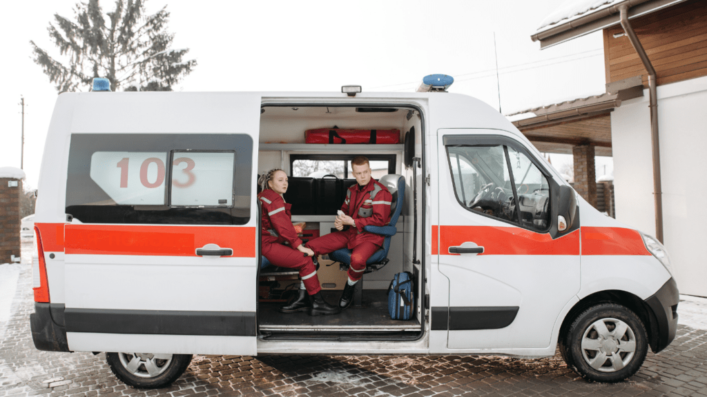 a red and white ambulance