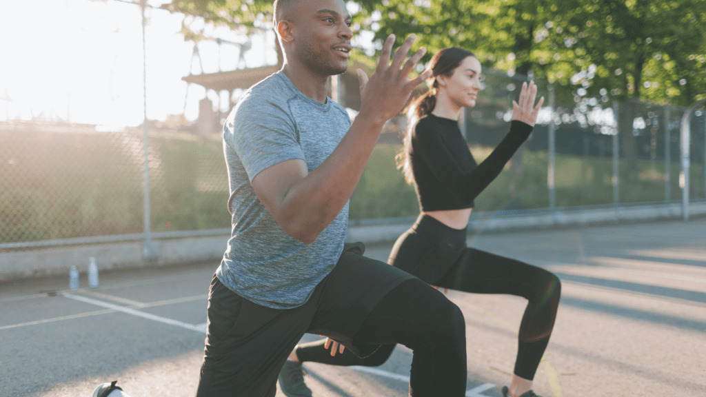 a person doing squats in an outdoor park