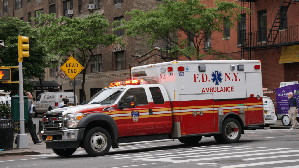 a red and white ambulance