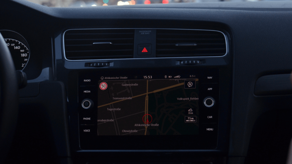 gps navigation in a car at night